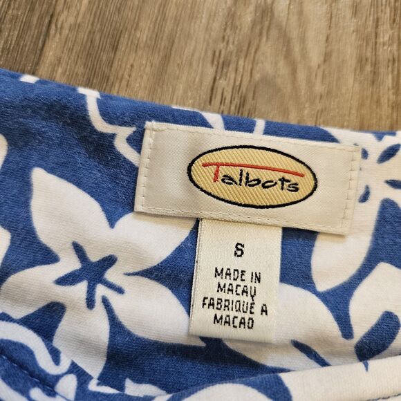 Vtg Talbots Floral Midi Dress Womens S Blue Hawaiian Tropical Boho Cottage Retro - Picture 6 of 8